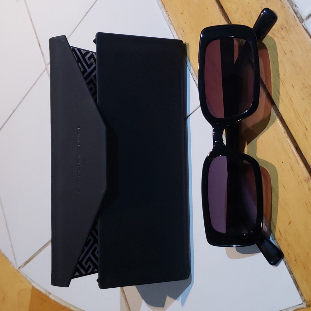 Carolina Lemke Black Rectangular Women's Sunglasses